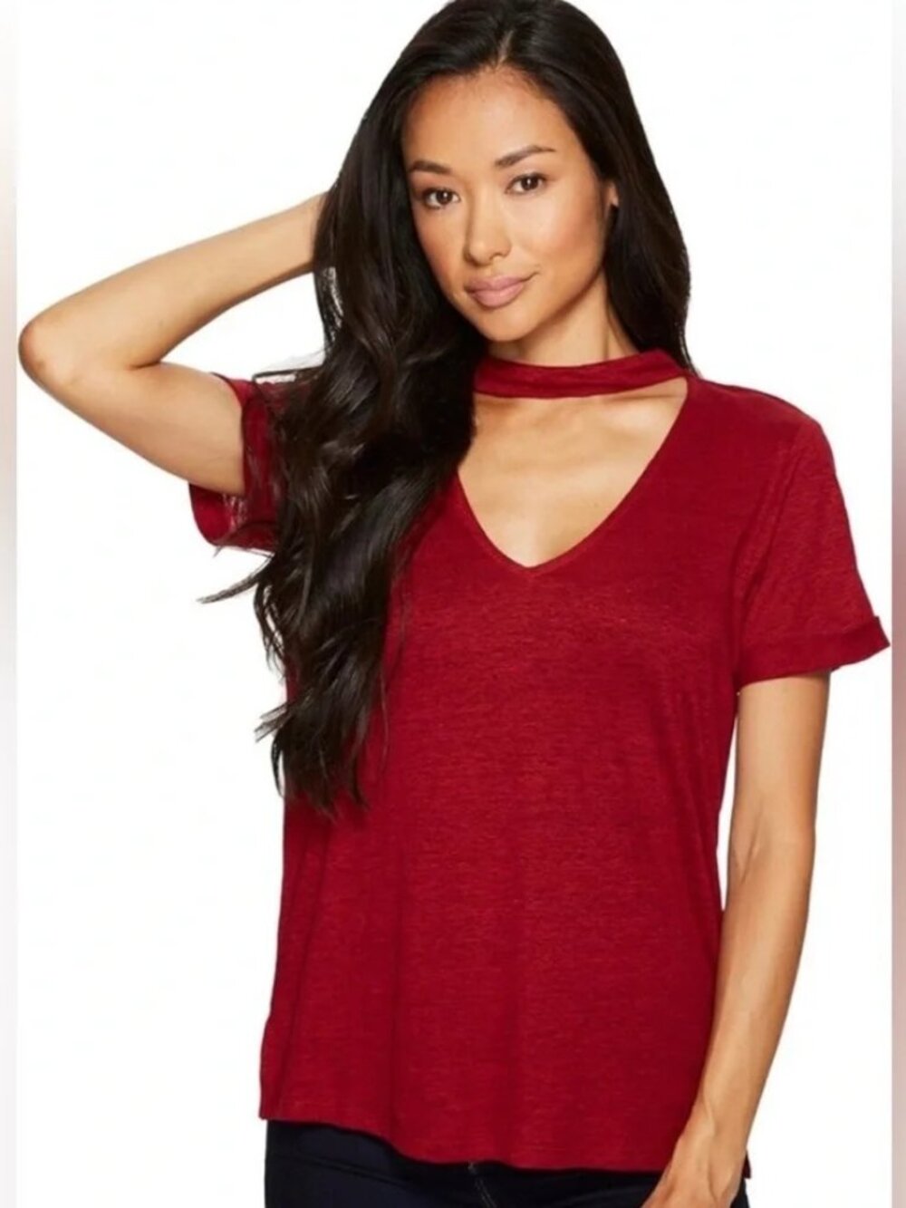 SANCTUARY Joanna Choker Tee NWT S SMALL 100% linen in Cabernet